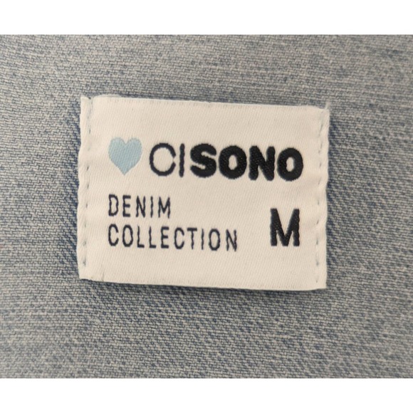 Ci Sono Womens Distressed Denim Jean Curved Hem Pockets Y2K 90s Jacket Shirt Top - Picture 14 of 14